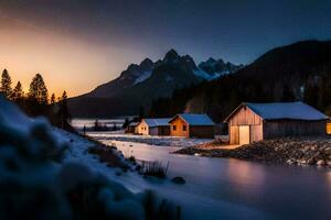 foto sfondo il cielo, montagne, neve, il lago, il montagne, il lago, il. ai-generato