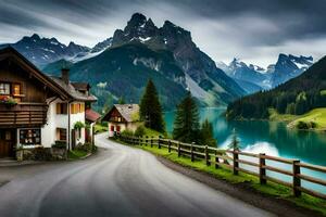 il strada per il lago. ai-generato foto