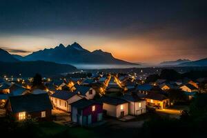 foto sfondo il cielo, montagne, il città, il villaggio, il montagne, il villaggio,. ai-generato