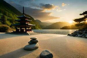 il giapponese pagoda nel il tramonto. ai-generato foto