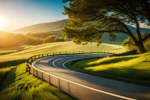 un' avvolgimento strada nel il campagna. ai-generato foto