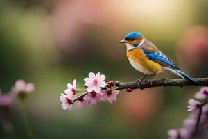 foto sfondo il uccello, fiori, molla, il uccello, molla, il uccello, primavera,. ai-generato