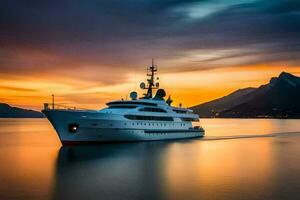 un' yacht nel il oceano a tramonto. ai-generato foto