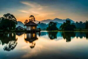 il Casa su il lago. ai-generato foto