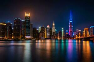 il città orizzonte a notte nel shanghai. ai-generato foto