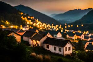 foto sfondo il cielo, montagne, luci, il villaggio, il luci, il villaggio, il. ai-generato