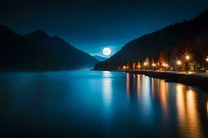 foto sfondo il Luna, notte, il montagne, il lago, il Luna, il montagne,. ai-generato