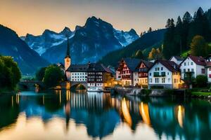 il bellissimo cittadina di Hallstatt, Austria. ai-generato foto