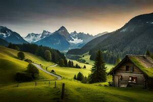 il Casa nel il montagne. ai-generato foto