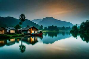 il Casa su il lago. ai-generato foto