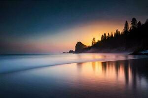 un' bellissimo tramonto al di sopra di il oceano. ai-generato foto