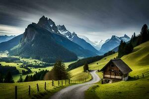 il strada per il Alpi. ai-generato foto