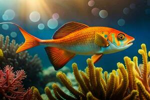 pesce nel il oceano con corallo e altro marino vita. ai-generato foto