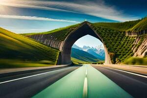 un' strada con un' tunnel nel il mezzo di esso. ai-generato foto