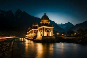 il moschea a notte nel Karachi, Pakistan. ai-generato foto