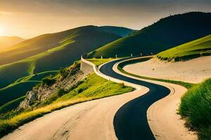 un' avvolgimento strada nel il montagne. ai-generato foto