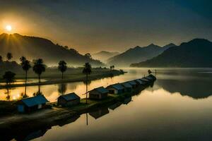 il Alba al di sopra di il lago nel Vietnam. ai-generato foto