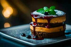 un' pila di torta di formaggio su un' piatto. ai-generato foto