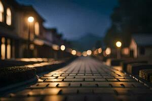 un' strada a notte con luci su il edifici. ai-generato foto