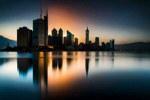 il città orizzonte a tramonto nel hong. ai-generato foto