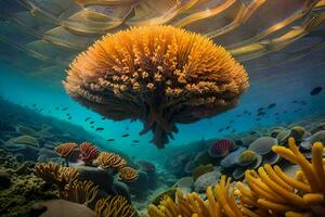 un' corallo scogliera con un arancia anemone. ai-generato foto