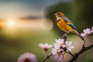 foto sfondo il cielo, fiori, uccello, il sole, il uccello, il uccello, il. ai-generato