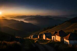 foto sfondo il cielo, montagne, Alba, il sole, il montagne, il sole, il. ai-generato