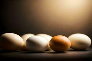 un' gruppo di uova e uno Marrone uovo. ai-generato foto