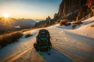 il sole sorge al di sopra di il montagne. ai-generato foto