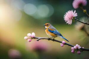 foto sfondo il cielo, uccello, fiori, molla, il sole, il uccello, il uccello. ai-generato