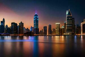 il città orizzonte a notte nel hong kong. ai-generato foto