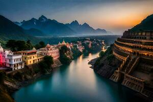 il città di Rishikesh, India. ai-generato foto