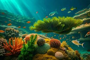 un' corallo scogliera con pesce e altro marino vita. ai-generato foto