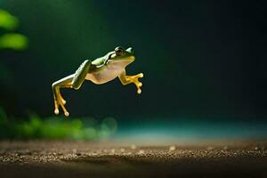 un' rana salto nel il aria. ai-generato foto