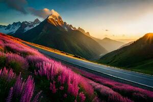 il strada per il Alpi. ai-generato foto