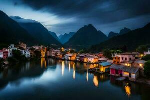 il villaggio di li fiume nel Cina. ai-generato foto