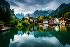 foto sfondo montagne, il cielo, lago, Casa, il Casa, il Casa, il Casa. ai-generato