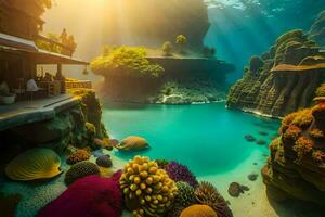 un' bellissimo subacqueo scena con corallo barriere e pesce. ai-generato foto