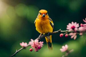 foto sfondo il uccello, fiori, natura, molla, il sole, il uccello, il uccello. ai-generato