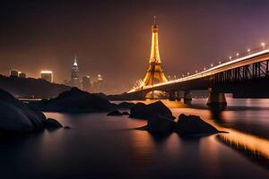 il eiffel Torre nel shanghai a notte. ai-generato foto