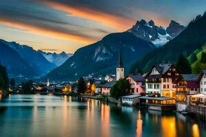 il bellissimo cittadina di Hallstatt, Austria. ai-generato foto