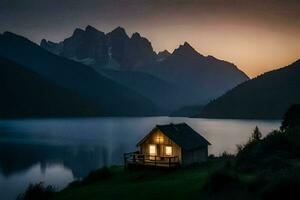 il cabina nel il montagne. ai-generato foto