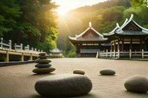 pietre e un' pagoda nel il sole. ai-generato foto