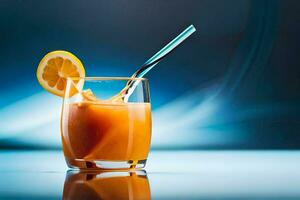 arancia succo nel un' bicchiere con un' cannuccia. ai-generato foto