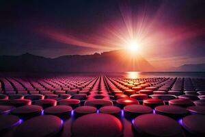 un' tramonto al di sopra di un' campo di rocce. ai-generato foto