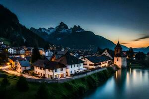 foto sfondo il cielo, montagne, lago, cittadina, Svizzera, lago Lucerna,. ai-generato