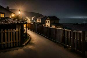 un' lungo esposizione foto di un' strada a notte. ai-generato