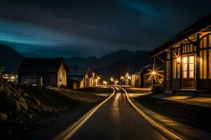 un' lungo esposizione foto di un' strada a notte. ai-generato