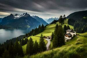 il Casa nel il montagne. ai-generato foto