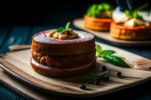 Due panini su di legno tavole con erbe aromatiche. ai-generato foto